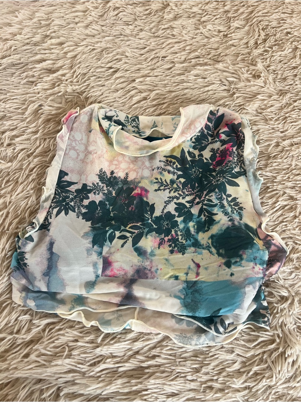 Free People Floral Watercolor Cropped Tank - Blue, Pink, Cream